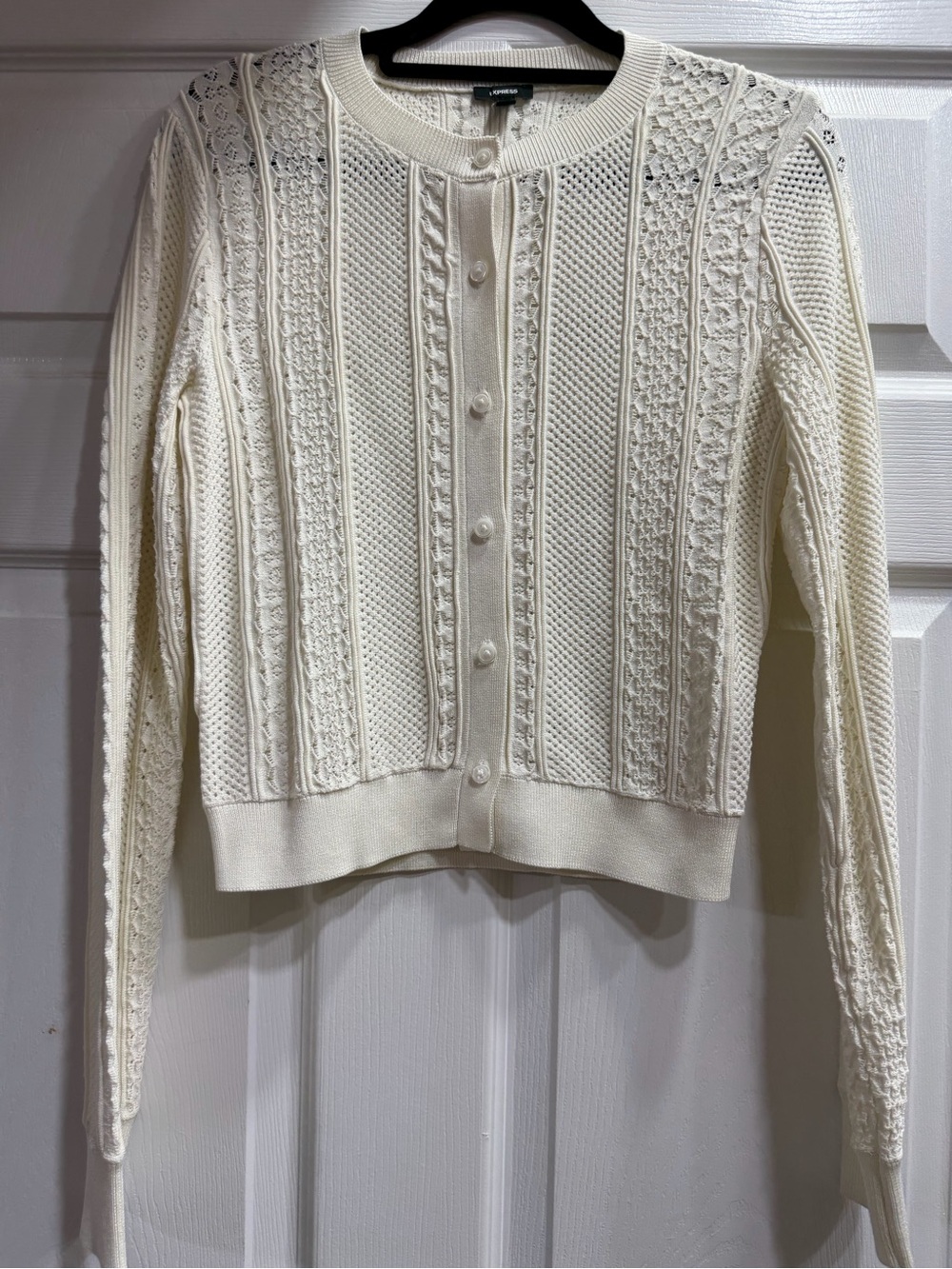 Express Cream Knit Pearl-Button Cardigan - Picture 4 of 4
